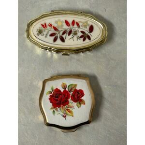 Vintage Floral Enamel Oval Sewing Kit and Floral Enamel‎ Pillbox Set of 2
